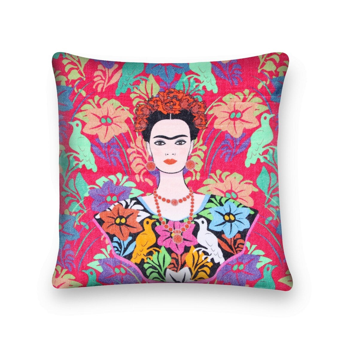 Frida Kahlo Pink Digital Print Cushion Cover 50 x 50cms