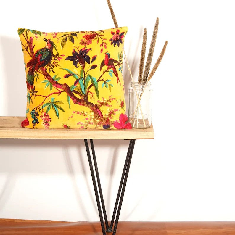 Frida Kahlo Sparrow Inspired Cushion Cover 45 x 45cms - Yellow