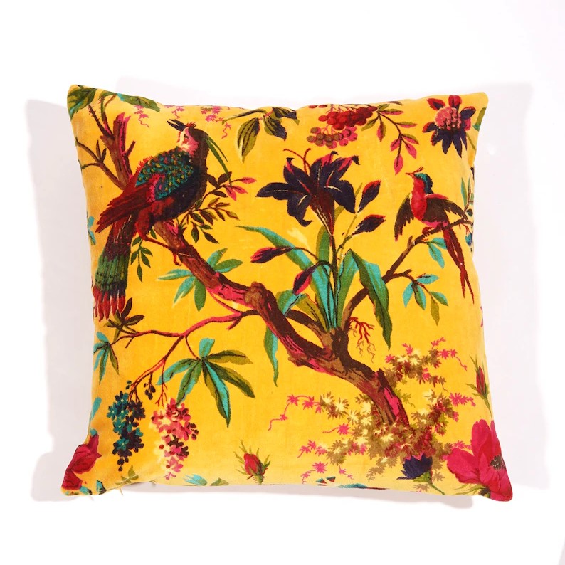 Frida Kahlo Sparrow Inspired Cushion Cover 45 x 45cms - Yellow