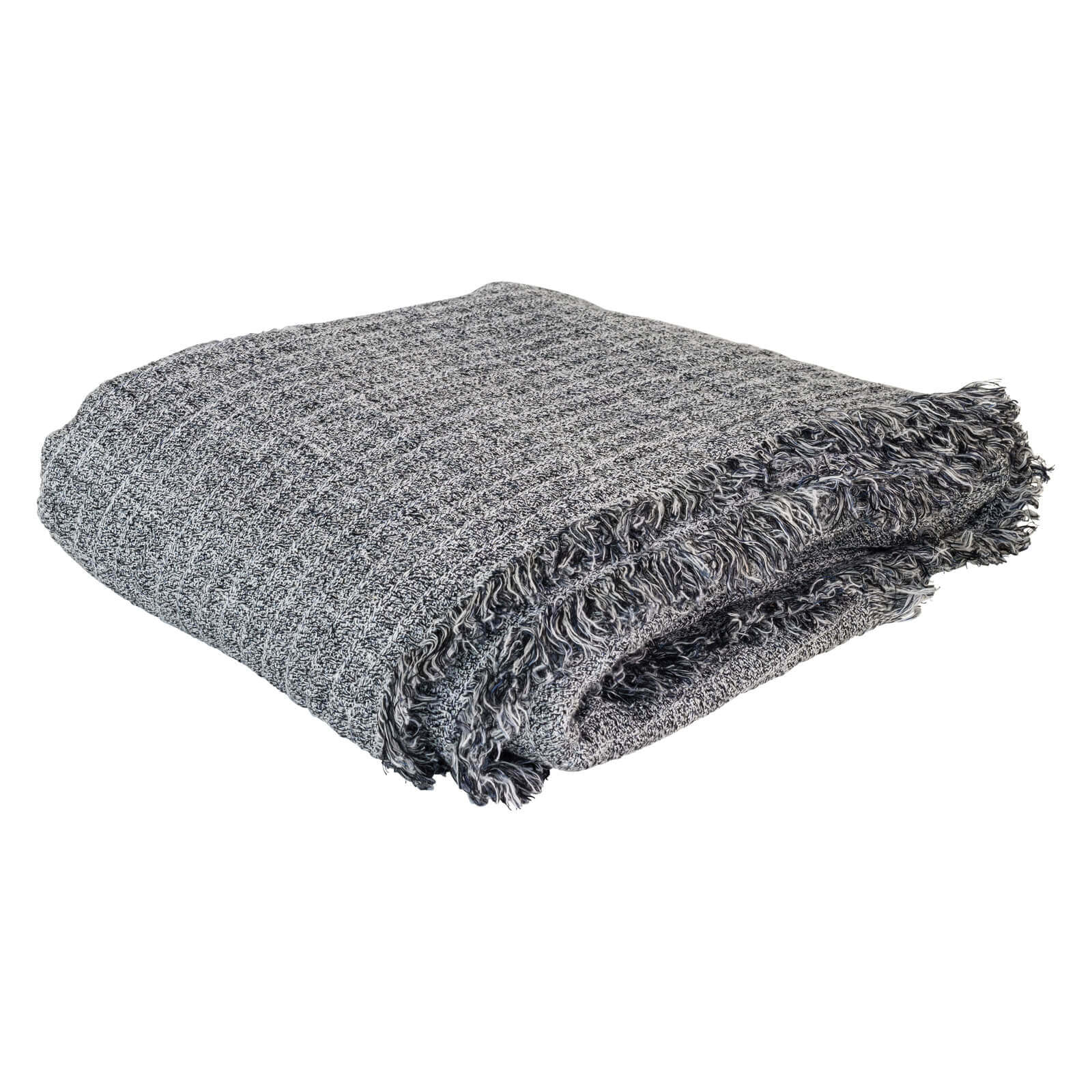 Fringed Elegance Linen Throw - Charcoal