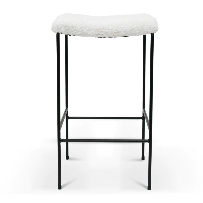 Fur Cushioned Bar Stool - White