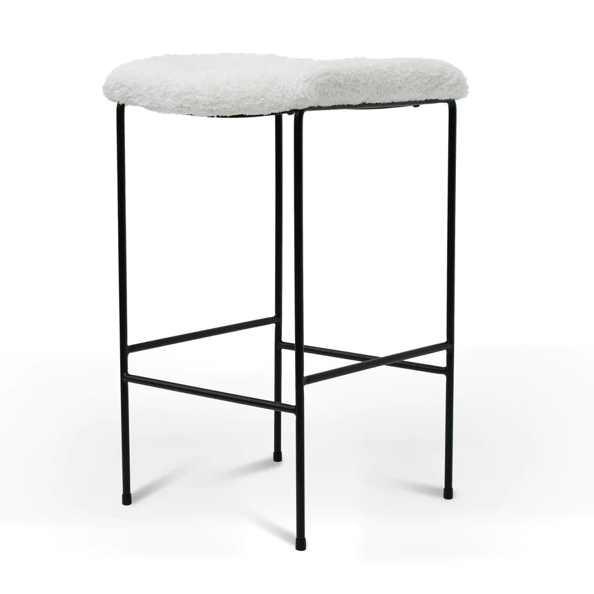 Fur Cushioned Bar Stool - White