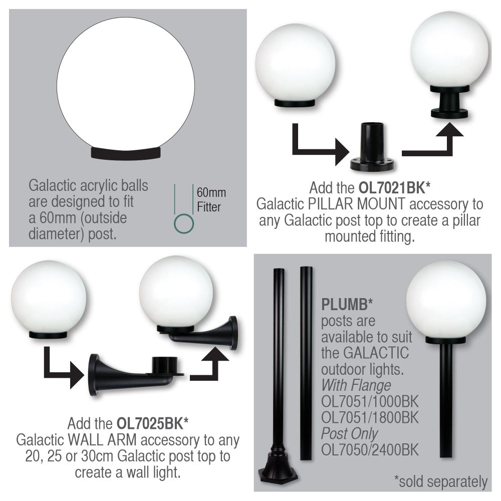 Galactic Opal Acrylic Outdoor Post Light (Available in 3 Sizes)