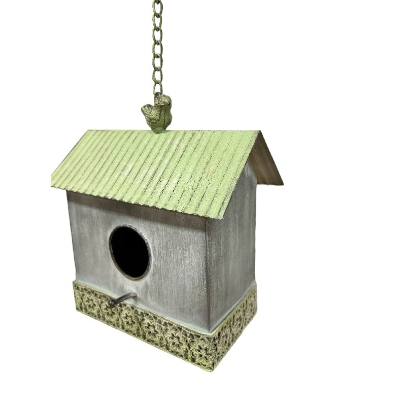 Galvanised Green Detail Hanging Birdhouse - 62cms