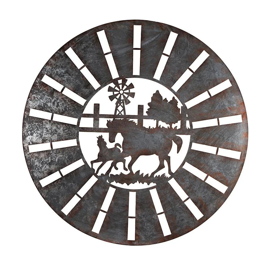 Galvanised With Rust Horses Round Laser-Cut Wall Art