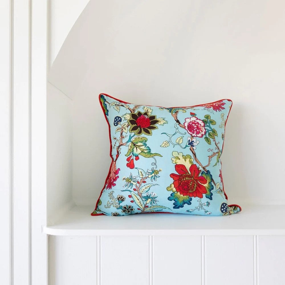 Garden Fresh Blossom Quilted Cushion Cover 50 x 50cms - Turquoise