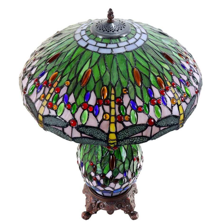 Gems & Dragonflies Tiffany Stained Glass Table Lamp (Available in 2 Colors)