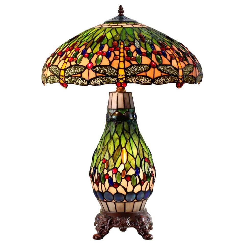 Gems & Dragonflies Tiffany Stained Glass Table Lamp (Available in 2 Colors)