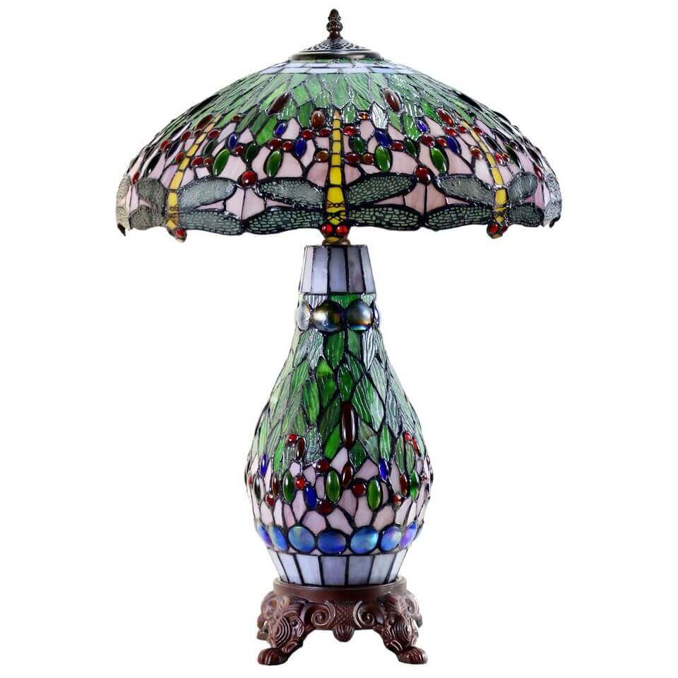 Gems & Dragonflies Tiffany Stained Glass Table Lamp (Available in 2 Colors)