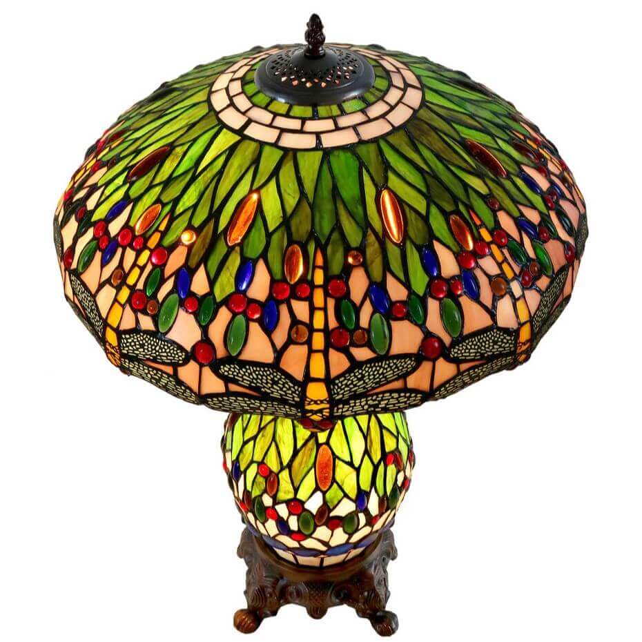 Gems & Dragonflies Tiffany Stained Glass Table Lamp (Available in 2 Colors)