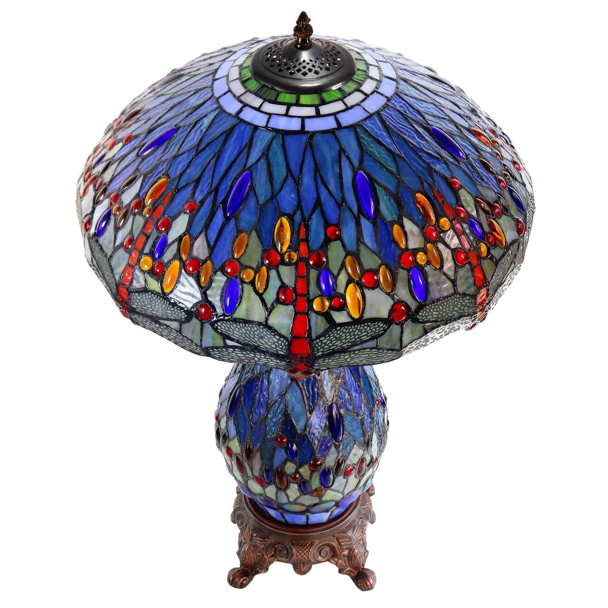 Gems & Dragonflies Tiffany Stained Glass Table Lamp (Available in 2 Colors)