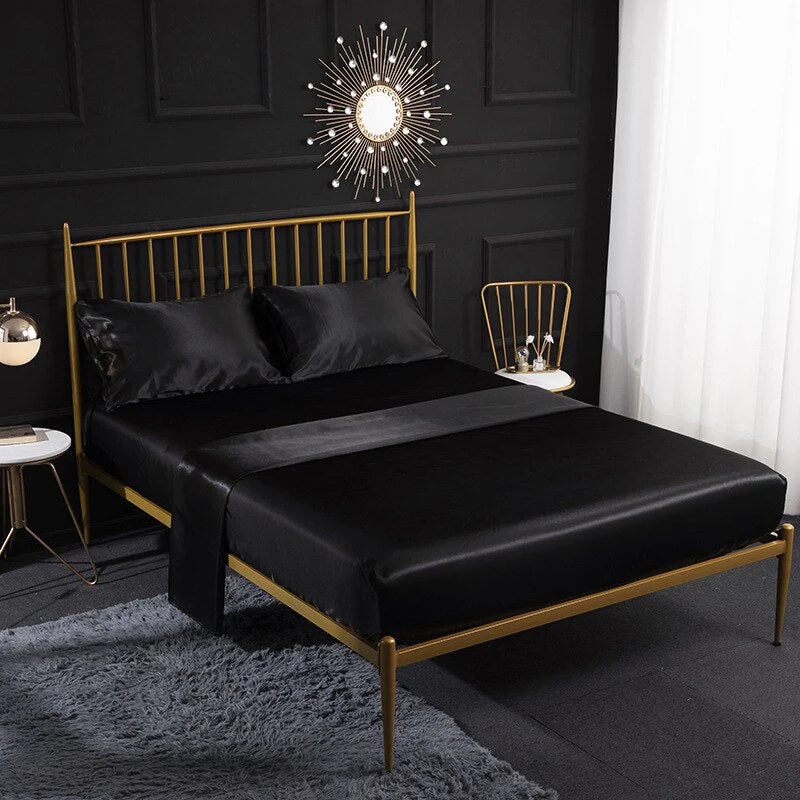 Satiny Queen Size Luxury Beddings Set 153 x 203cms - Black