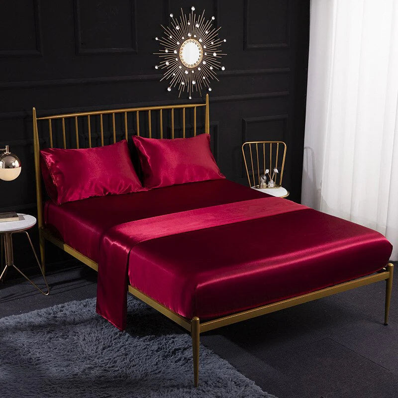 Satiny Queen Size Luxury Beddings Set 153 x 203cms - Wine Red