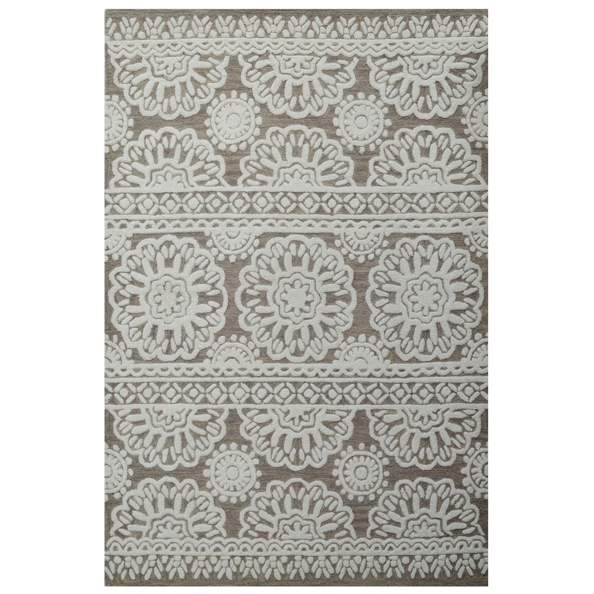 Geometric Art Woolen Rug Ivory & Brown (Available in 4 Sizes)