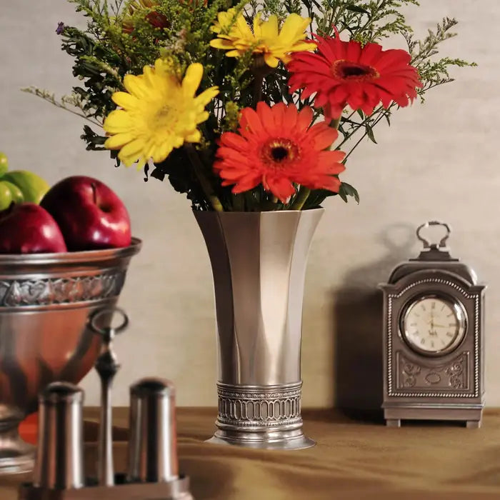 Geometric Marvel Pewter Decahedral Vase