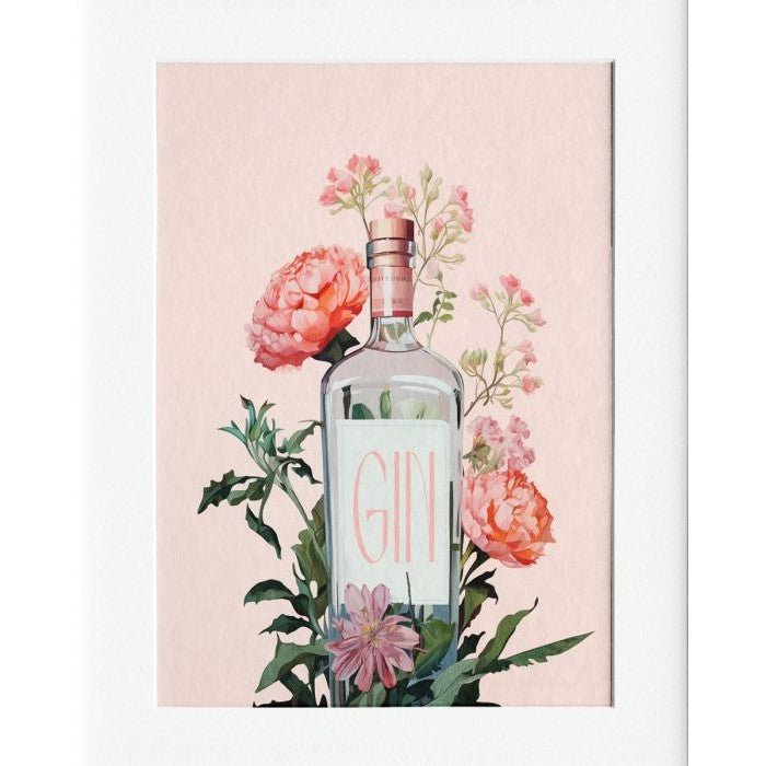 Gin Bottle Mounted Print Wall Decor - 40x50cms