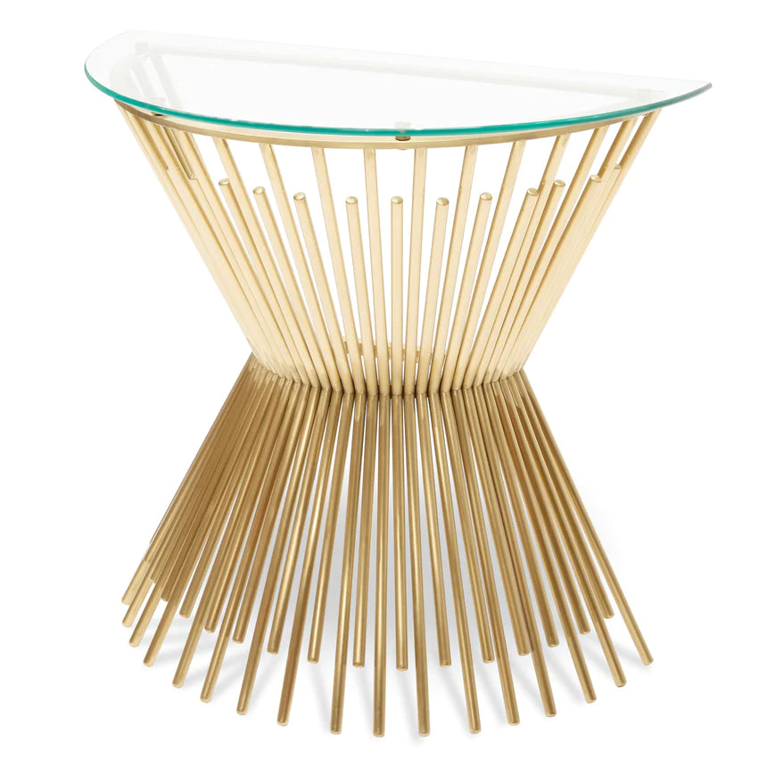 Glass-Top on Brushed Gold Base Console Table 87cms