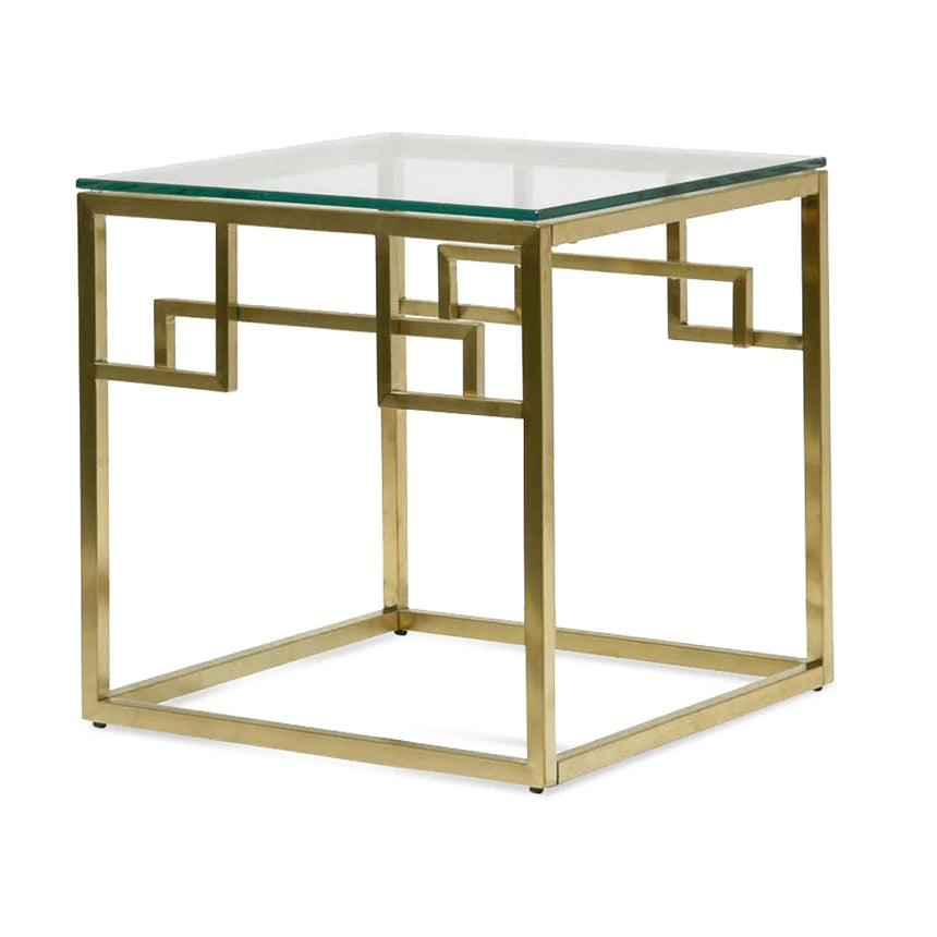 Glass Golden Frame Side Table 50cms