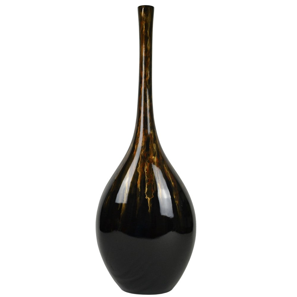 Glossy Oceanic Designer Tall Floor Vase 100cms - Black & Gold