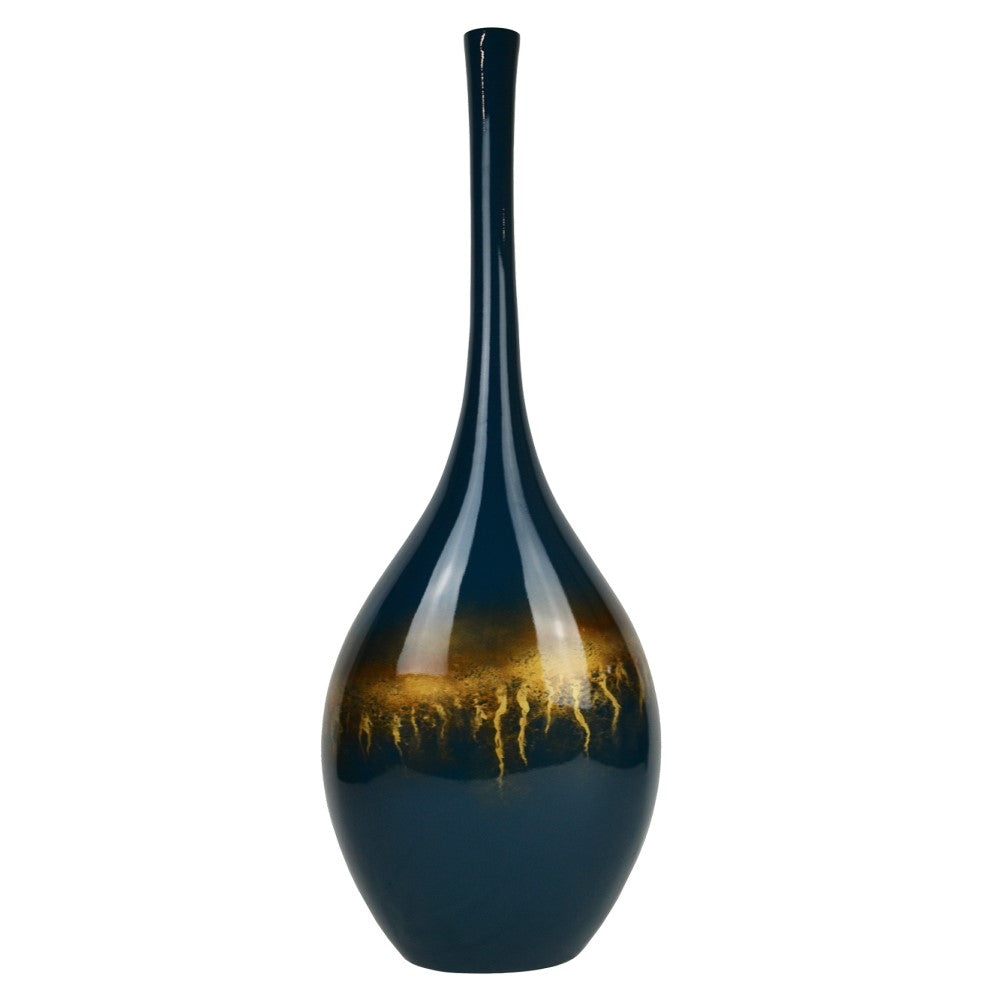 Glossy Oceanic Designer Tall Floor Vase 100cms - Blue & Gold