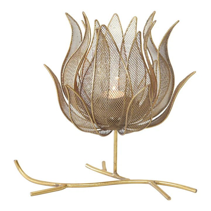 Gold Lustre Lotus Pillar Candleholder