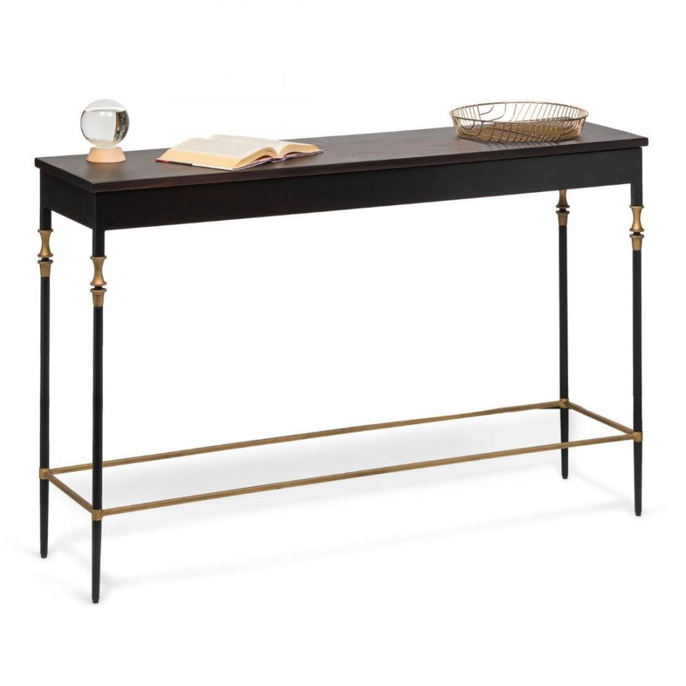 Gold & Black Finial Leg Wooden Top Console Table