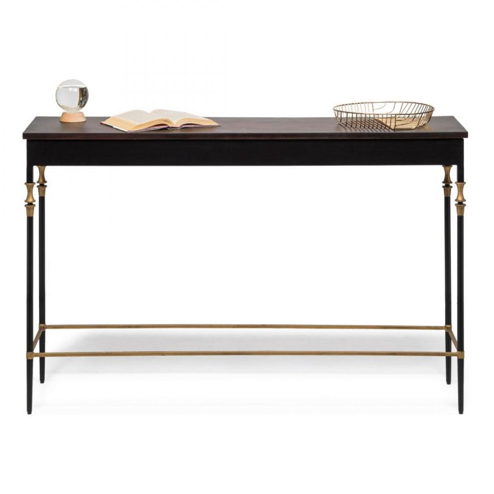 Gold & Black Finial Leg Wooden Top Console Table