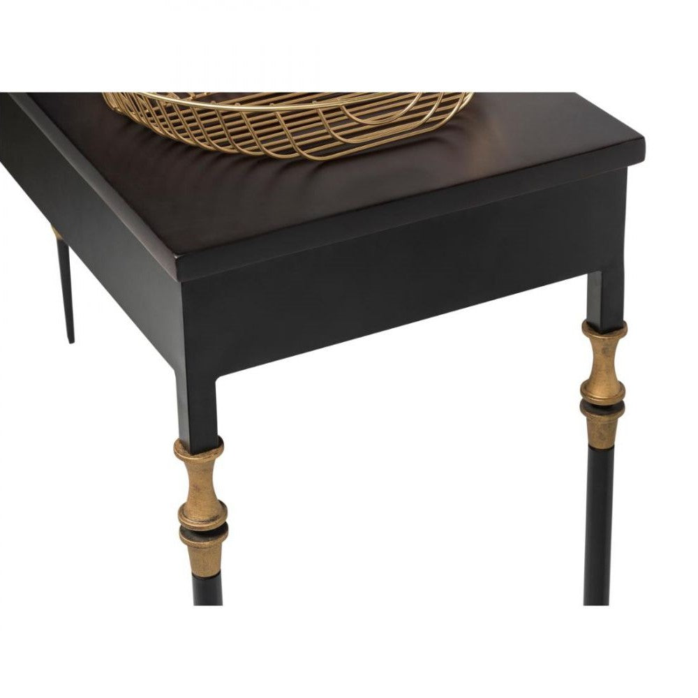 Gold & Black Finial Leg Wooden Top Console Table