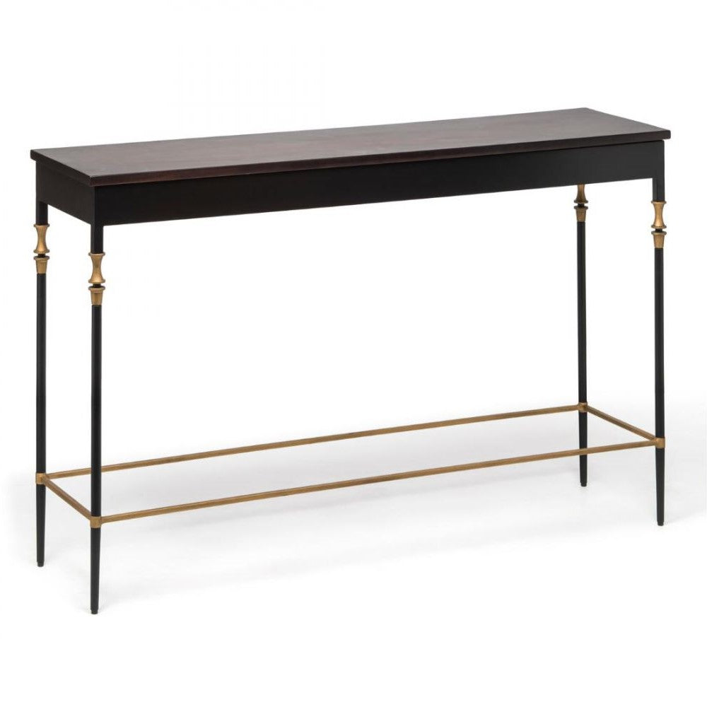 Gold & Black Finial Leg Wooden Top Console Table