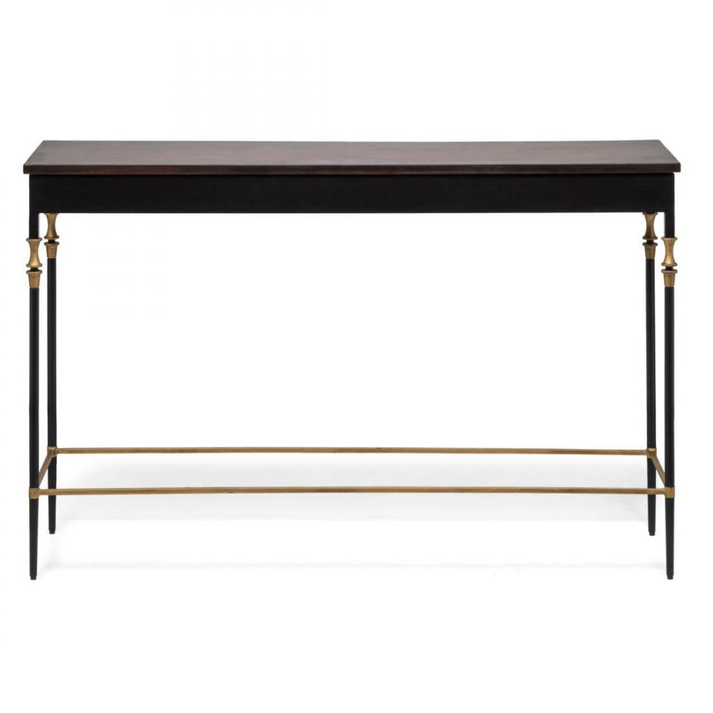 Gold & Black Finial Leg Wooden Top Console Table