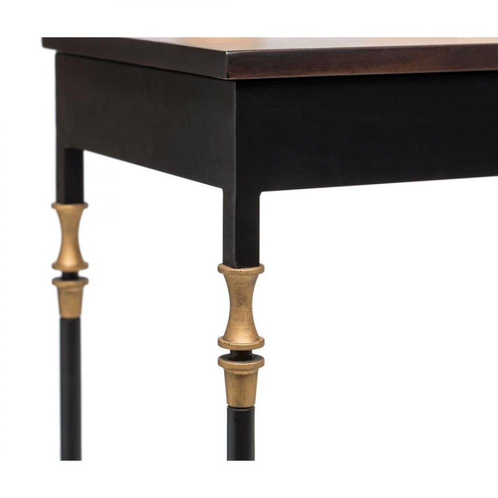 Gold & Black Finial Leg Wooden Top Console Table