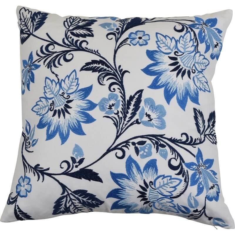 Grace Embroidered 50x50cm Cotton Cushion Cover - Blue