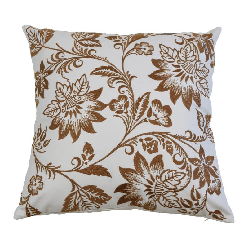 Grace Embroidered 50x50cm Cotton Cushion Cover - Caramel