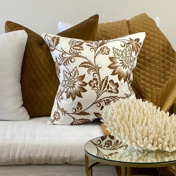 Grace Embroidered 50x50cm Cotton Cushion Cover - Caramel