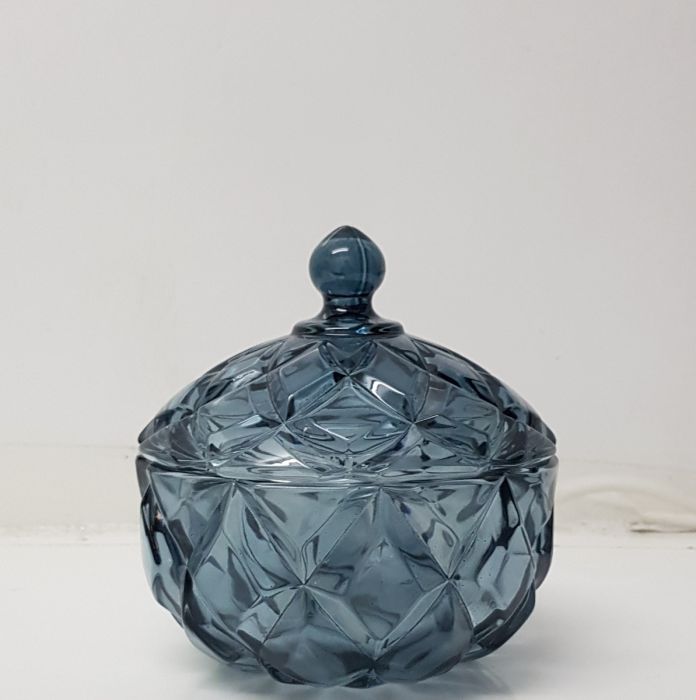 Grace Crystal Glass Jar with Diamond Embossed Pattern - Available in 4 Colors