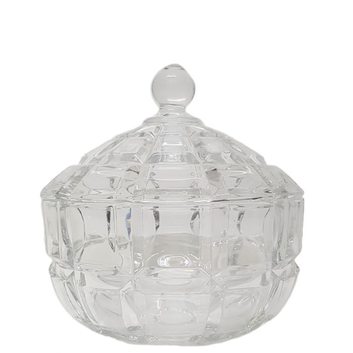 Grace Crystal Glass Jar with Linear Embossed Pattern - Large