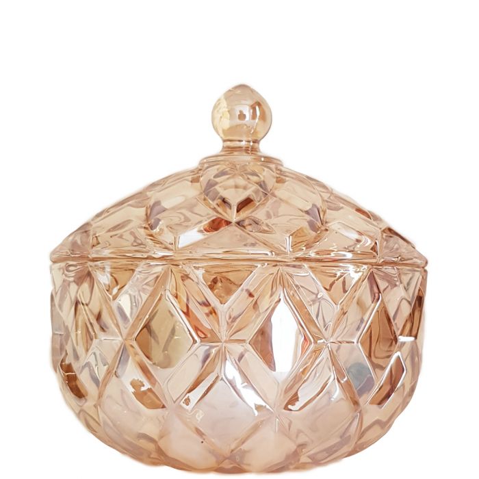 Grace Crystal Glass jar with Diamond Embossed Pattern - Large - White