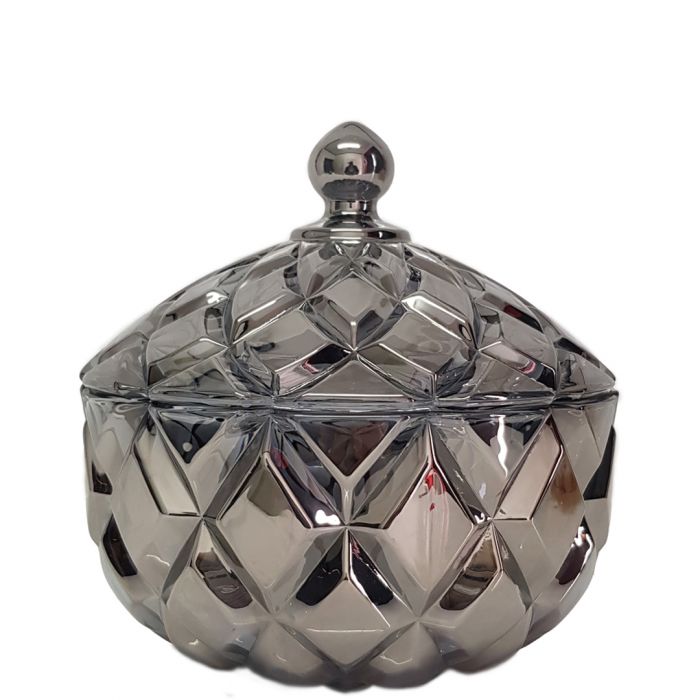 Grace Crystal Glass jar with Diamond Embossed Pattern - Large - White