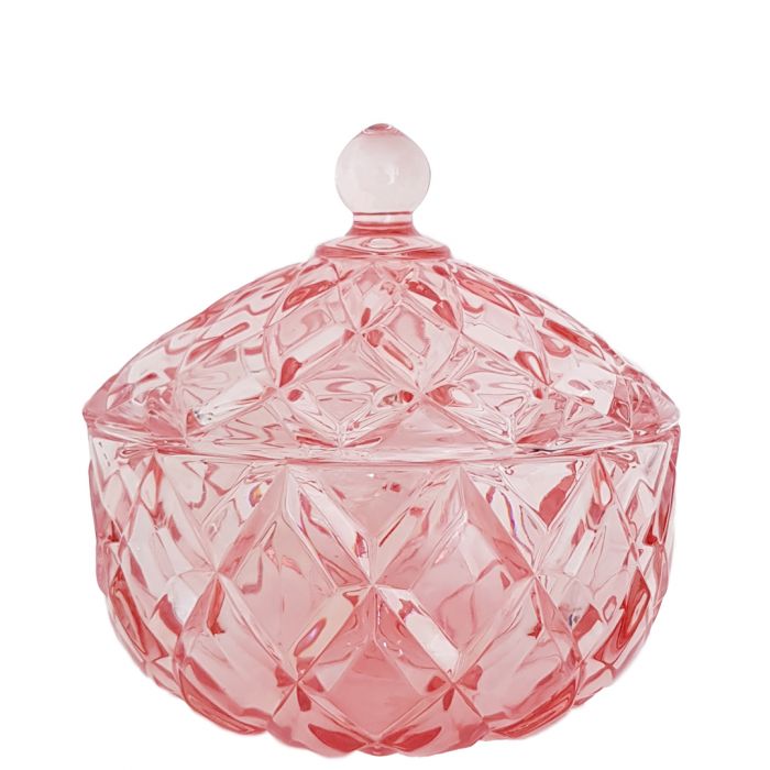 Grace Crystal Glass jar with Diamond Embossed Pattern - Large - White