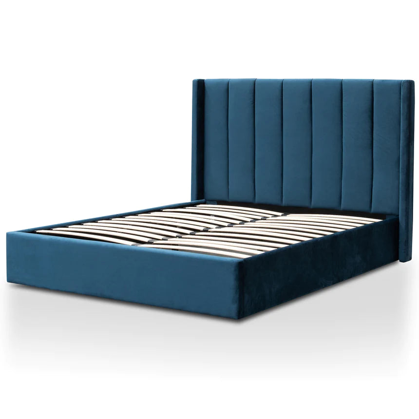 Graceful Smooth Bed Frame with Storage - Navy Blue (Queen)