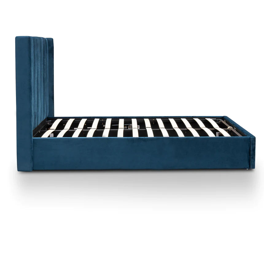 Graceful Smooth Bed Frame with Storage - Navy Blue (Queen)