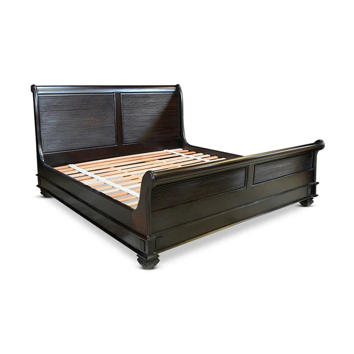 Grand Luxurious King Sleigh Bed - Dark Mahogany