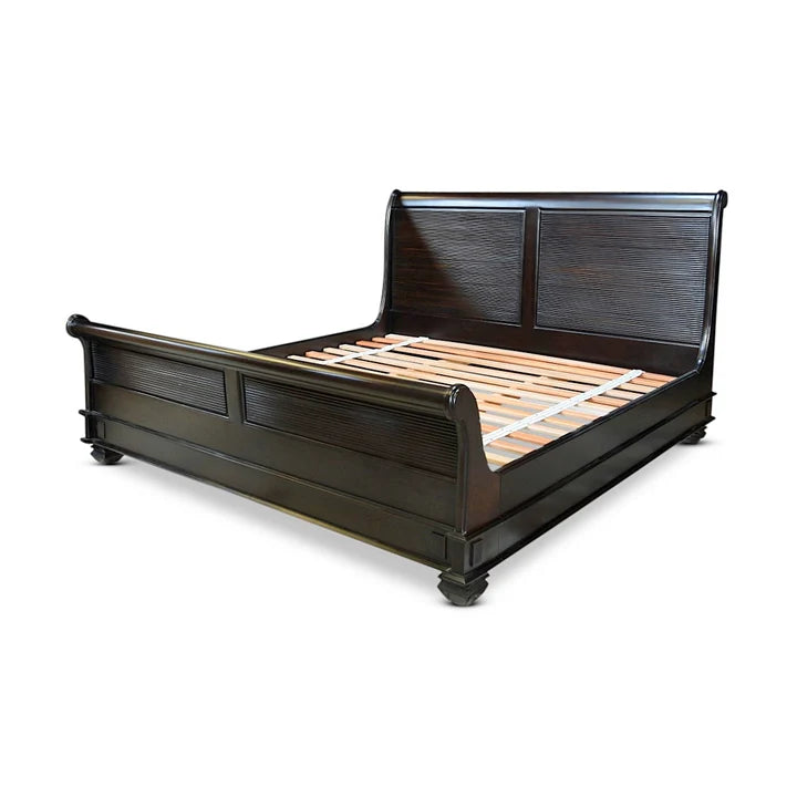 Grand Luxurious King Sleigh Bed - Dark Mahogany