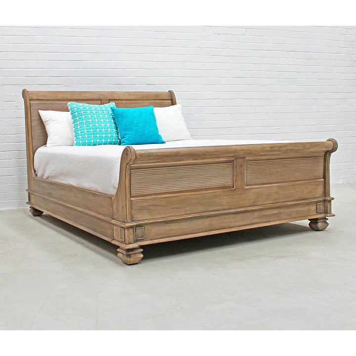 Grand Luxurious King Sleigh Bed - Weathered Oak