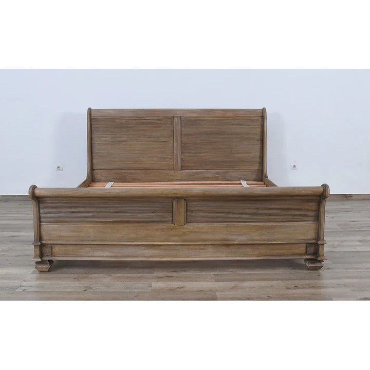 Grand Luxurious King Sleigh Bed - Weathered Oak