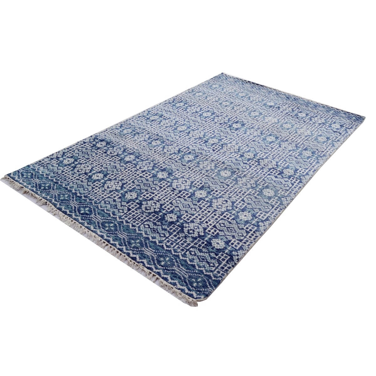 Grand Royal Hand Woven Woolen Rug - Blue (Available in 6 Sizes)