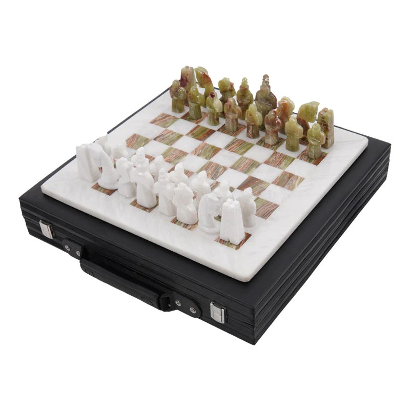 Grandeur Handmade Marble Chess Set in Premium Case - White & Green