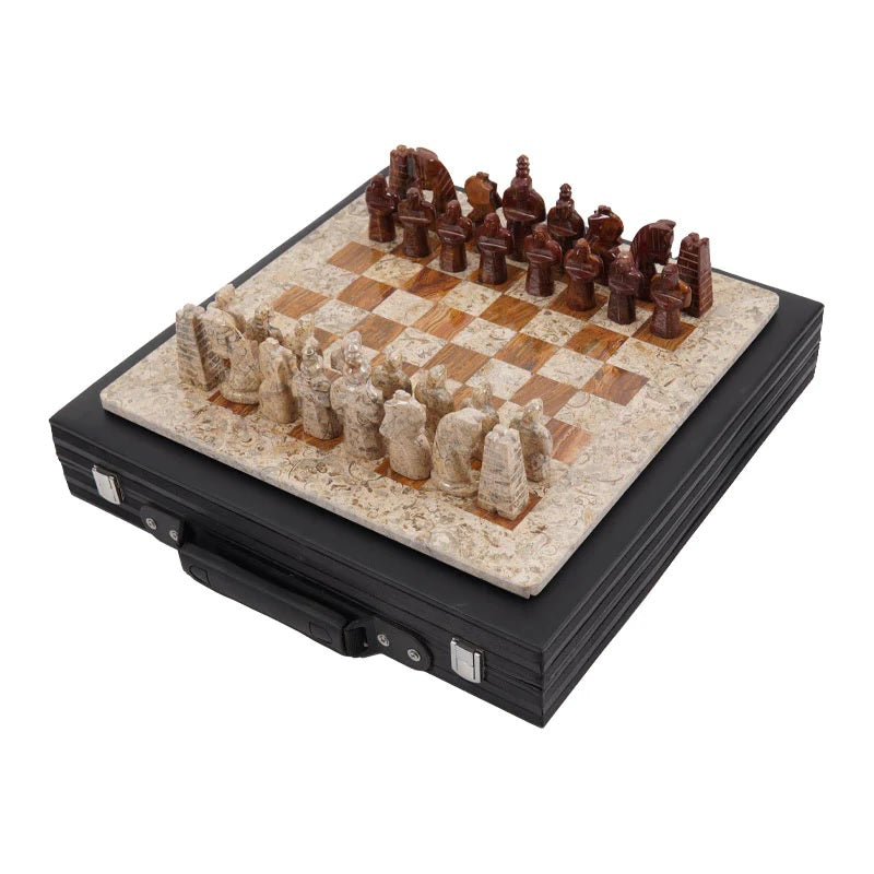 Grandeur Handmade Marble Chess Set in Premium Case - Coral & Red