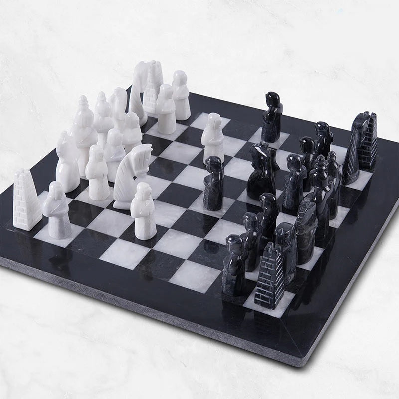 Grandeur Handmade Marble Chess Set in Premium Case - Black & White