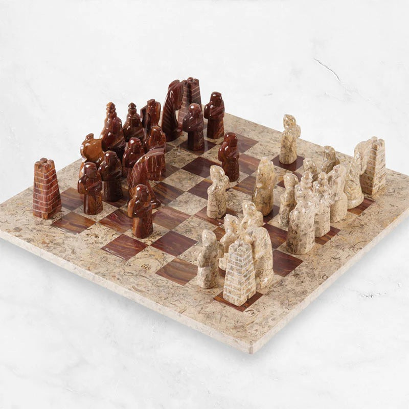 Grandeur Handmade Marble Chess Set in Premium Case - Coral & Red